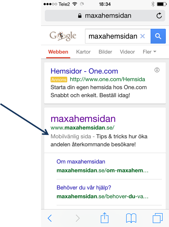 maxa mobilvänlig märkt hos google