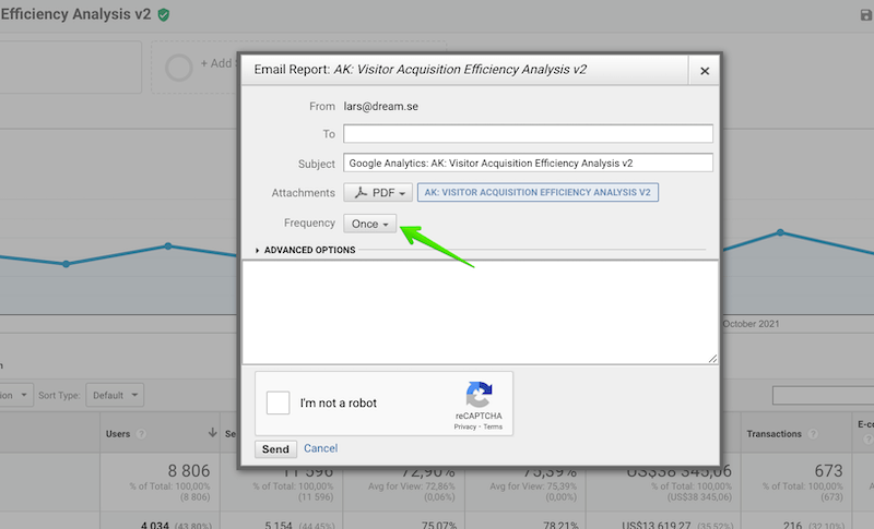 Notiser om anpassade rapporter i Google Analytics